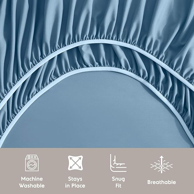 Nestl Extra Deep Queen Sheet Set - 6 Piece Breathable & Cooling Sheets - Hotel Luxury Bedding Set w/18-24 Inch Deep Pockets - Easy & Secure Fit - Super Soft, Wrinkle Free & Comfy - Blue Heaven