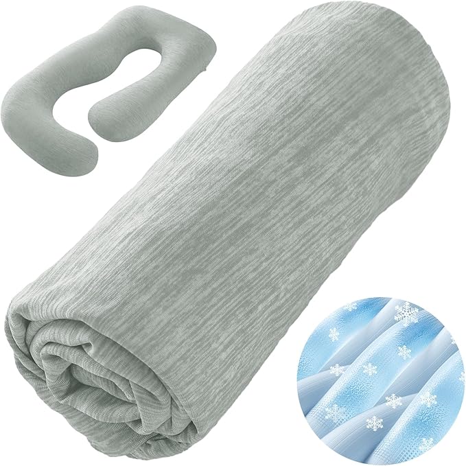 Sasttie Cooling Pregnancy Pillow Cover, 57-inch U Shaped Pregnancy Pillow Case, Fits 55 to 57 Inch Maternity Pillow, Light Grey (No Pillow Insert)