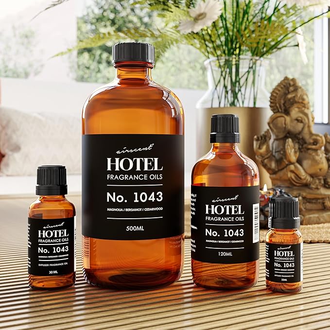 AirScent Magnolia Wood Hotel Diffuser No. 1043 - Magnolia Bergamot Cedarwood - Premium Fragrance Oil for Ultrasonic and Waterless Diffusers and Crafting - 500 mL, 16.9 fl oz Glass Bottle