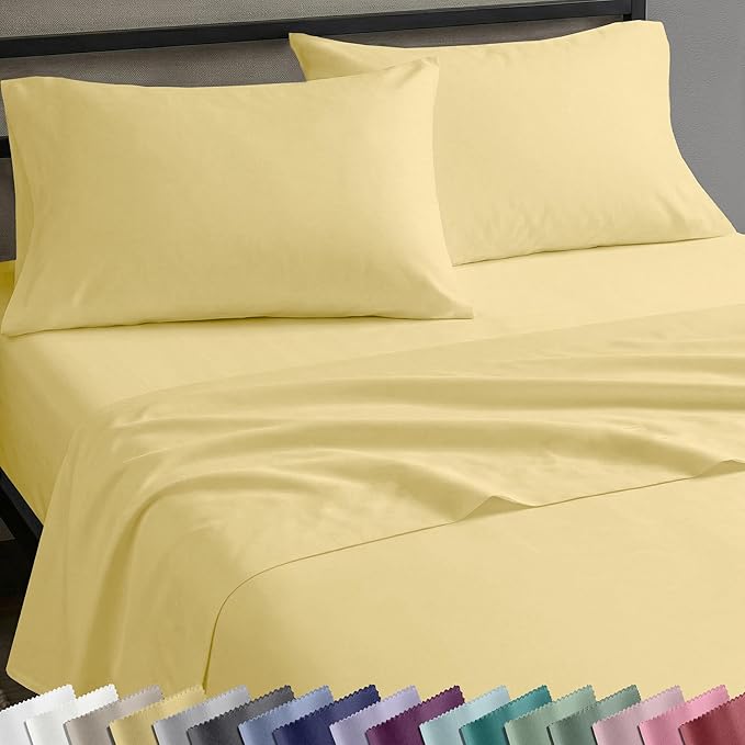 California Design Den Twin XL Bed Sheets Set - Natural 100% Cotton Sheets with 12" Pockets, Soft Sateen Weave, Breathable and Durable Bedding Set for Dorm Rooms, College (Butter)