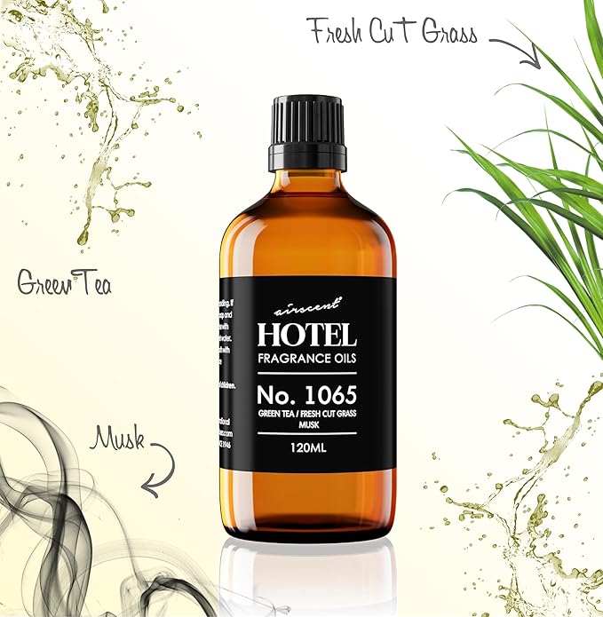 AirScent Hotel Diffuser Oil No. 1065 - Green Tea & Fresh Cut Grass - Premium Fragrance Oil for Ultrasonic and Waterless Diffusers and Crafting - 500 mL, 16.9 fl oz Glass Bottle