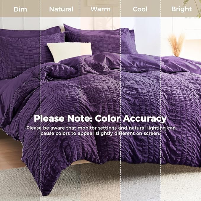 HYMOKEGE Dark Purple King Size Comforter Set Seersucker 7 Pieces, All Season Luxury Bed in a Bag for Bedroom, Bedding Set with Comforter, Sheets, Pillowcases & Shams