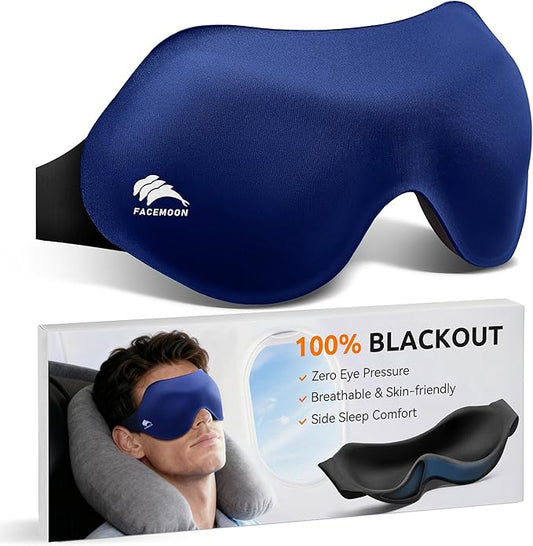 Airplane Travel Essentials Blackout: 3D Contoured Eye Masks for Sleep -Zero Pressure Sleep Mask for Women Men Lash Extensions Friendly - Perfect for Night Shift Nurse College Dorm Road Trip(Blue)