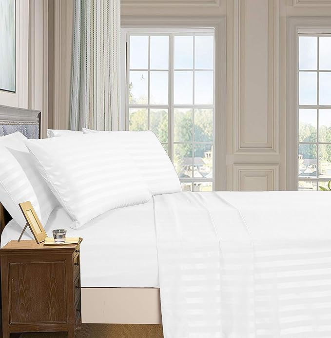 Elegant Comfort Best, Softest, Coziest 6-Piece Sheet Sets! - 1500 Premier Hotel Quality Luxurious Wrinkle Resistant 6-Piece Damask Stripe Bed Sheet Set, Full White