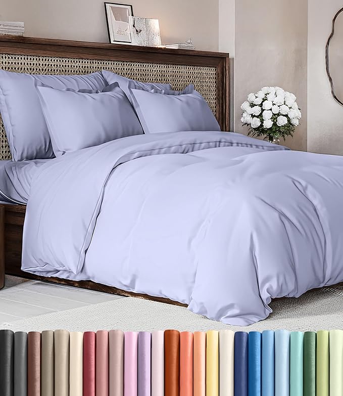 Duvet Cover King Size Set - Extra Soft King Duvet Cover 104" x 90" with 2 Pillow Shams - Hotel Luxury, Easy Care & Fade Free w/ Zipper Closures & Ties - All Season, Comfy, Cozy & Breathable (Lavender)