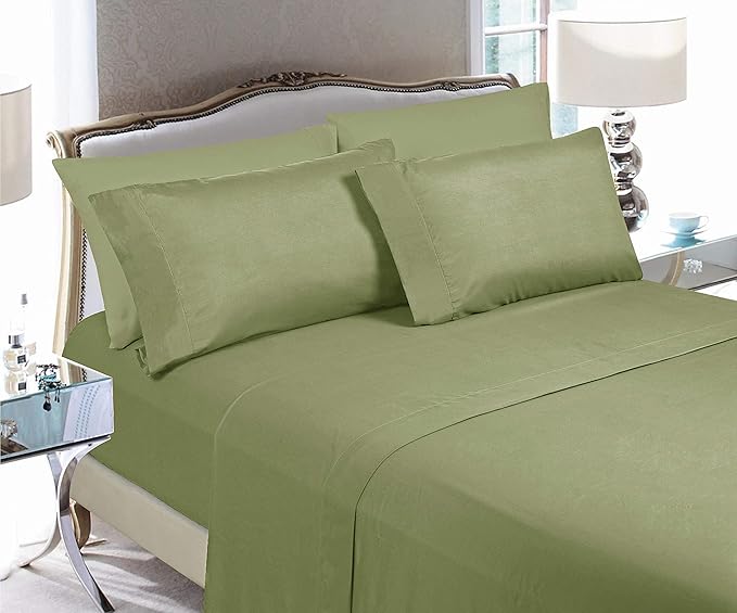 Elegant Comfort Luxury Soft Bed Sheets 1500 Premium Hotel Quality Microfiber Softness Wrinkle and Fade Resistant (4-Piece) Bedding Set, Twin/Twin XL, Olive Green
