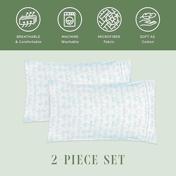 Elegant Comfort Ultra Soft Set of 2 Sea Waves Print Pillowcases - 1500 Premium Hotel Quality Microfiber, Soft and Smooth Envelope Closure 2-Piece Pillow Covers - King, Wave Aqua