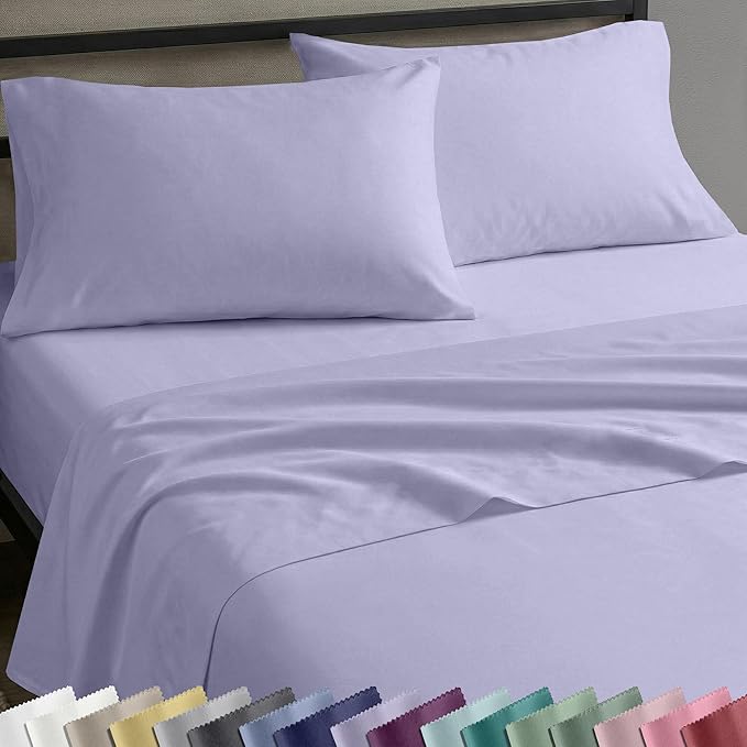 California Design Den King Size Sheets Set - Natural 100% Cotton Sheets King, Soft Sateen Weave, Fully Elasticized Deep Pockets, Breathable and Durable Bedding - Lavender