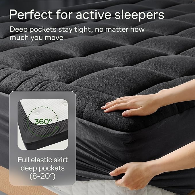 Niagara Sleep Solution Ultra Soft Twin Size Mattress Topper - Viscose Made from Bamboo Pillow Top Mattress Pad for Back Pain Relief - Naturally Cooling for Hot Sleepers, Black
