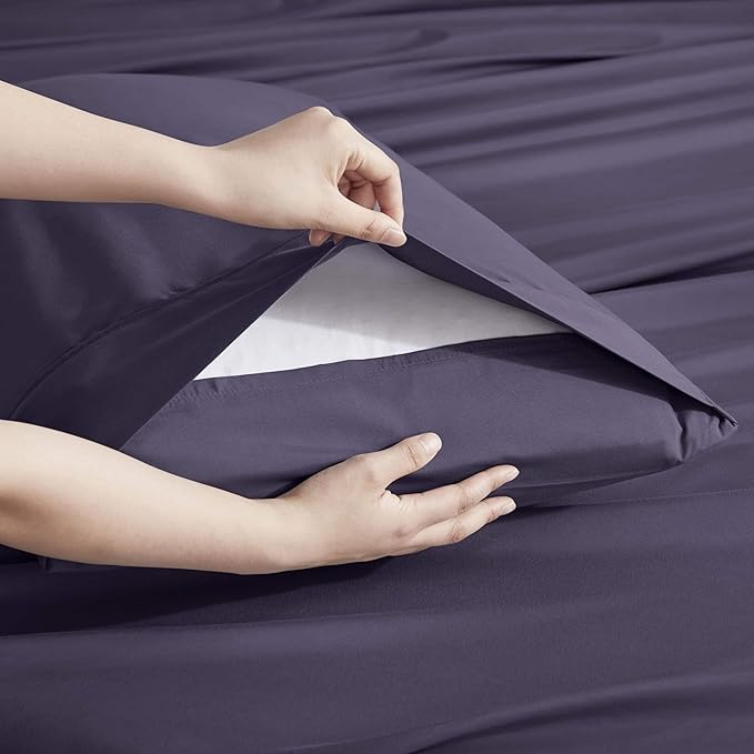 Nestl Extra Deep Split King Sheet Set - 7 Piece Breathable & Cooling Sheets - Hotel Luxury Bedding Set w/18-24 Inch Deep Pockets - Easy & Secure Fit - Super Soft, Wrinkle Free & Comfy - Purple