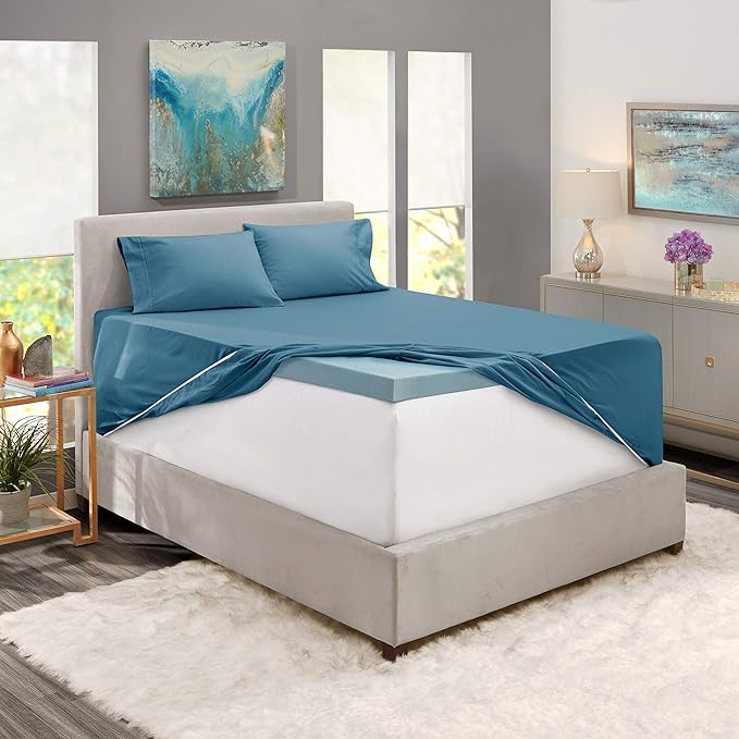 Hearth & Harbor Extra Deep Pocket King Size Sets - Fits Mattress 18-24 Inches Deep - Extra Deep Pocket Sheets - 6 Piece King Size - Blue Heaven
