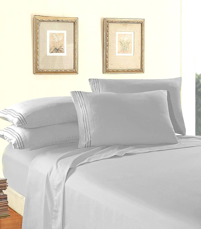 Elegant Comfort Luxury 1500 Premium Hotel Quality Microfiber 5-Piece Sheet Set - Wrinkle Resistant, All Around Elastic Fitted Sheet, Deep Pocket up to 16", Split King, Silver Grey