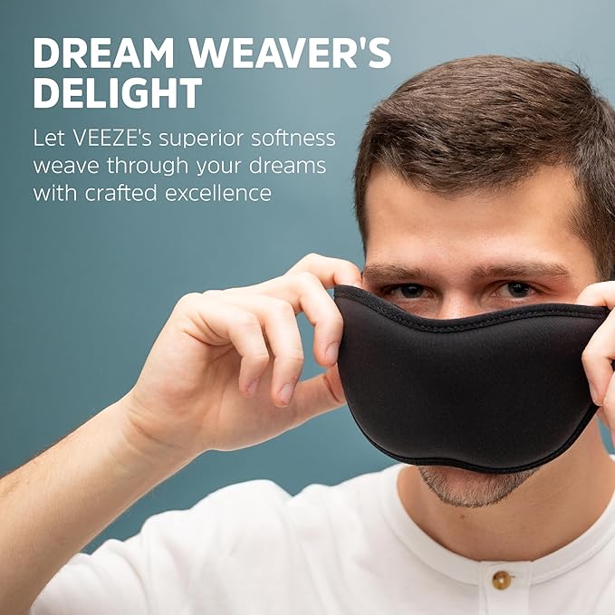 VEEZE Sleep Mask for Sleep - Sleeping Mask with Nose Flap - Soft Eye Mask for Sleep Adjustable Elastic Strap - Sleep Masks for Women & Men - Eye Covers for Sleeping - Blackout Eye Mask for Sleeping