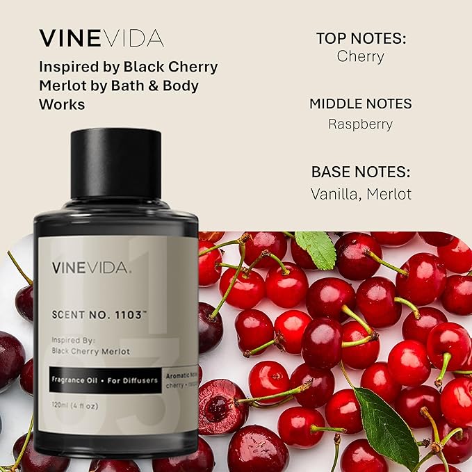 VINEVIDA [4 Fl Oz] Scent NO. 1103 Fragrance Oil for Cold Air Diffusers, Aromatic Notes of Cherry Raspberry Vanila, Essential Oils for Diffuser Oil Refill & Air Freshener Room Spray