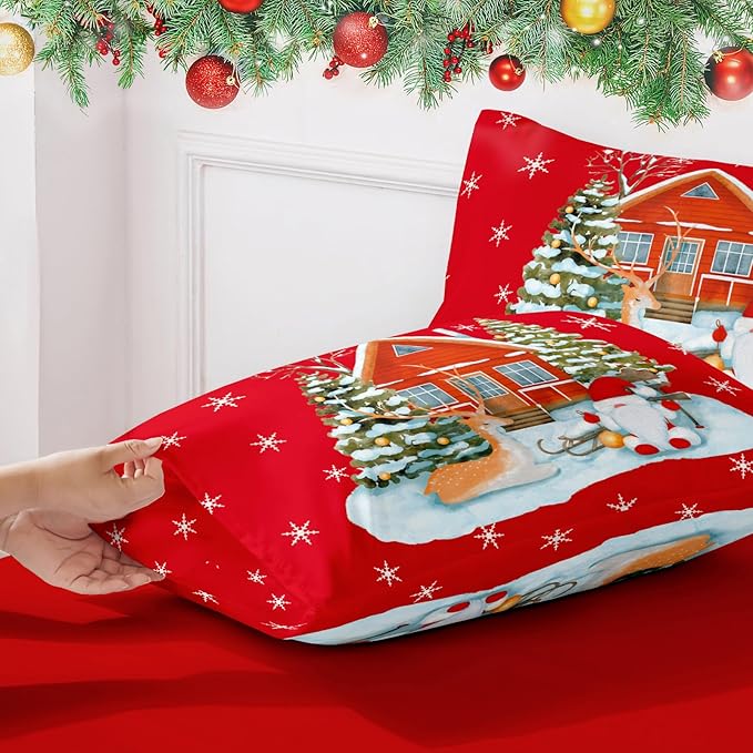 YIYEA Christmas Pillow Cases Queen Size Set of 2, Ultra Soft Double Brushed Microfiber Pillowcases Queen, Christmas Bed Pillow Covers, Fade Resistant, Easy Slip-On (20"x30")