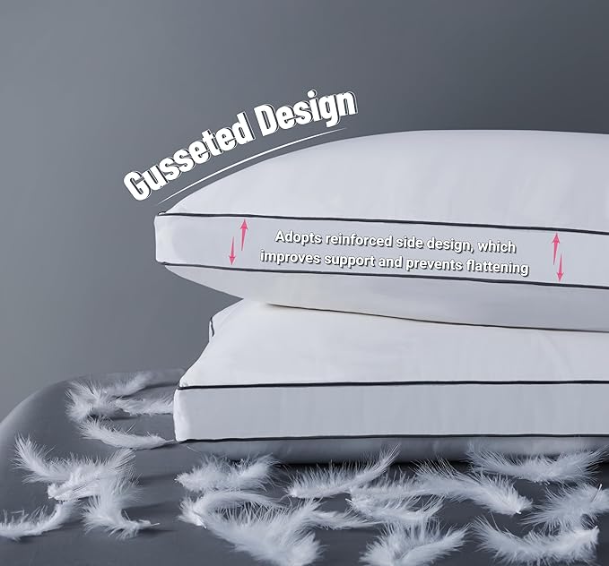 ELNIDO QUEEN Goose Feather Down Fiber Pillows King Size Set of 2，Luxury Hotel Collection Bed Pillows for Sleeping， Down Surrounded Pillows 2 Pack, Soft ＆ Fluffy for Side, Back Sleepers 20x36 in