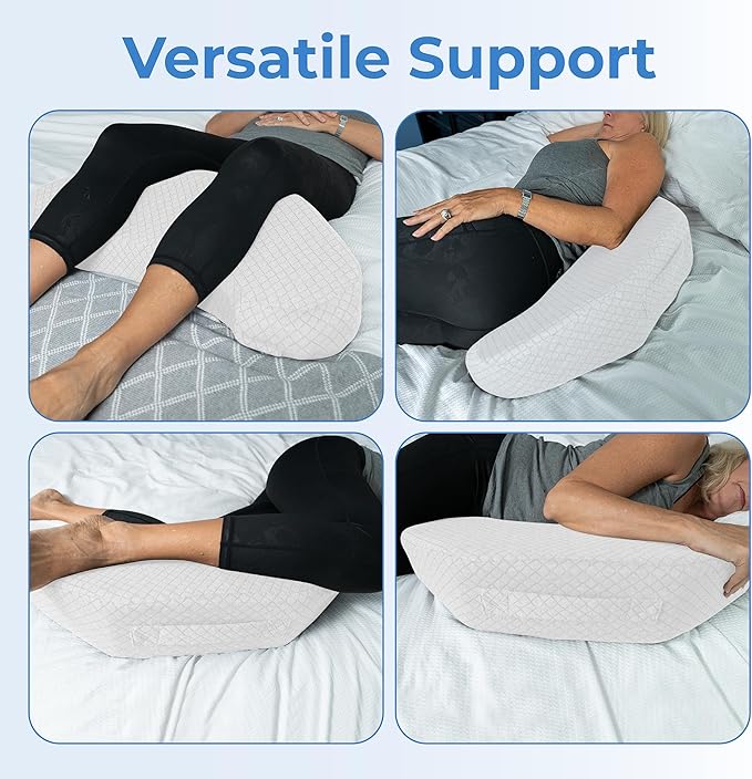 Zomaple Bedsore Pressure Relief Pillow, Grey – Offload Pressure to Prevent Bed Sores & Ease Turning – 30° Positioning, Cooling Gel Top, 2 Non-Skid Removable Covers – Knee Wedge Pillow Versatility