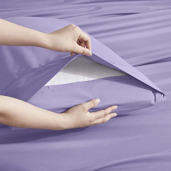 Nestl Extra Deep Split King Sheet Set - 7 Piece Breathable & Cooling Sheets - Hotel Luxury Bedding Set w/18-24 Inch Deep Pockets - Easy & Secure Fit - Super Soft, Wrinkle Free & Comfy - Lavender