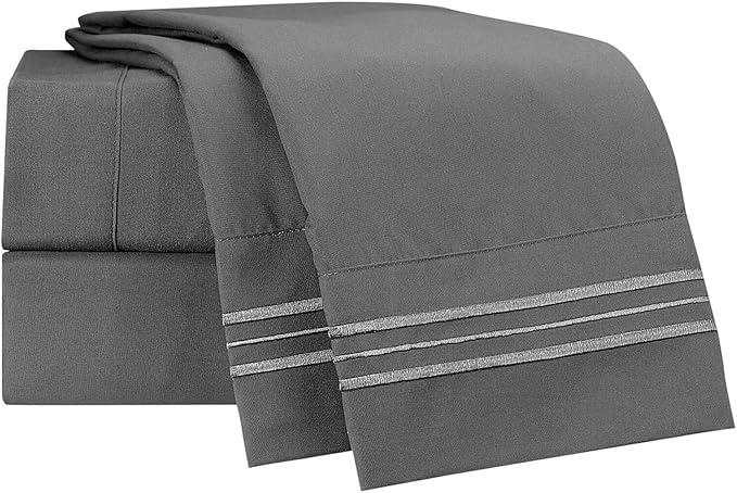 Clara Clark Bed Sheets, Premier 1800 Series 4 Piece Bed Sheet Set, Deep Pocket, Wrinkle, Fade, Stain Resistant, Luxury Soft Bedding Sheets & Pillowcases, California King, Charcoal Gray