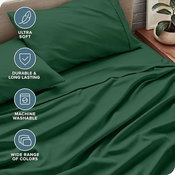 Bare Home Twin Sheet Set - 1800 Ultra-Soft Microfiber Twin Bed Sheets - Double Brushed - Deep Pockets - Easy Fit - 3 Piece Set - Bedding Sheets & Pillowcases (Twin, Forest Green)