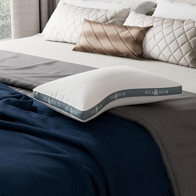 Eli & Elm Best Ergonomic Side Sleeper Pillow for Neck Pain. Supportive Cooling Latex Fill. U-Shape Contoured Design. King (U.S. Standard), Pillow Only