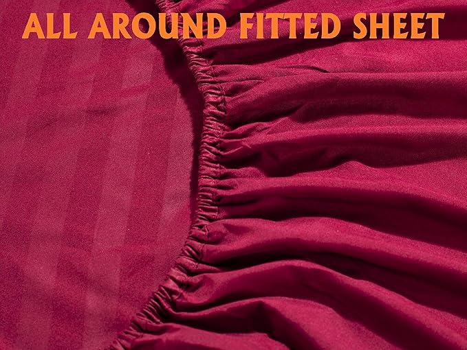 Elegant Comfort Softest and Coziest 4-Piece Sheet Set - 1500 Premium Hotel Quality Microfiber - Luxurious Wrinkle Resistant 4-Piece Damask Stripe Bed Sheet Set, Twin XL, Burgundy
