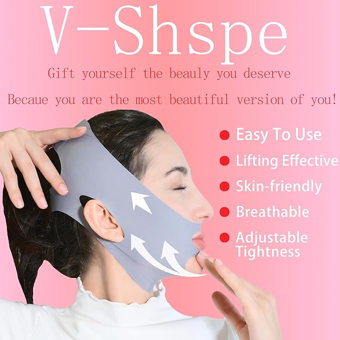 V Line Lifting Mask Chin Strap for Sleeping, Face Lifting Strap, Chin Strap, V Line Mask, Jawline Shaper, Jaw Strap, Double Chin Reducer, Face Lift Tape & Snoring Solution (Grey.)