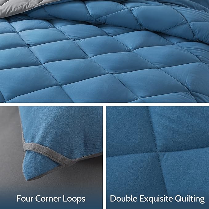 Decroom Lightweight King Comforter Set with 2 Pillow Sham - 3 Pieces Set - Quilted Down Alternative Comforter/Duvet Insert for All Season - Grayish Blue/Grey - King Size