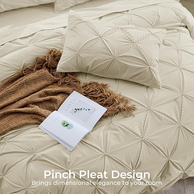 Sasttie Twin XL Comforter Set, 5-Piece Bed in a Bag, Pintuck Bedding Sets for All Season, Includes Comforter, Flat Sheet, Fitted Sheet, Pillowcase and Pillowsham, Linen