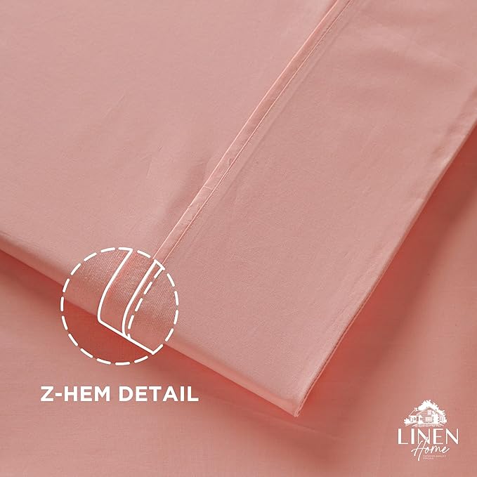 Linen Home 100% Cotton Percale Pillowcases King Size, English Rose, 2 Pieces of Pillow Case, Crisp and Cool Strong Bed Linen, 20 inches X 40 inches