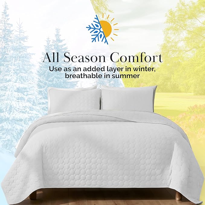 Southshore Fine Living, Inc. Twin XL Comforter Quilt Set, Dorm Room Bedding Essentials, Stain Resistant, Machine Washable Bed Spread, Twin XL White Quilt Bedspread Set w/Pillow Sham, Bright White