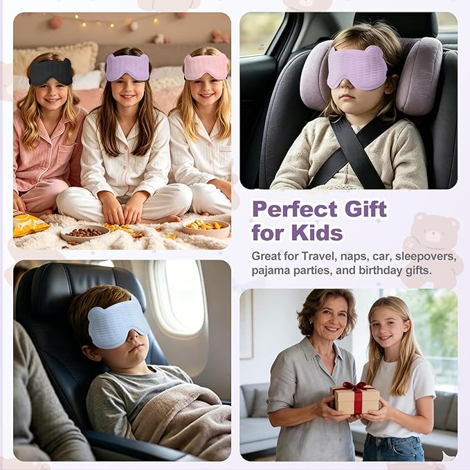 Kids Sleep Mask, 3D Sleep Mask for Kids with Adjustable Elastic Strap, Soft Comfortable Eye Mask for Children, Blackout Travel Kid Sleeping Mask for Ages 5-15 Boys Girls (Purple)