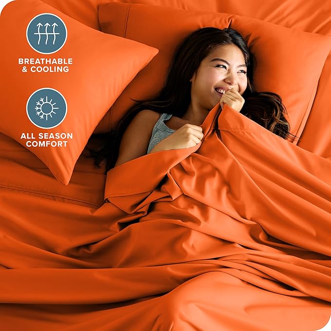 Bare Home Twin XL Sheet Set - 1800 Ultra-Soft Microfiber Twin Extra Long Bed Sheets - Double Brushed - Deep Pockets - Easy Fit - 3 Piece Set - Bedding Sheets & Pillowcases (Twin XL, Orange)