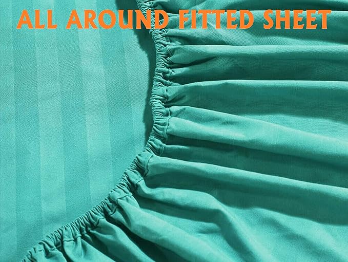 Elegant Comfort Best, Softest, Coziest 6-Piece Sheet Sets! - 1500 Premier Hotel Quality Luxurious Wrinkle Resistant 6-Piece Damask Stripe Bed Sheet Set, King Turquoise
