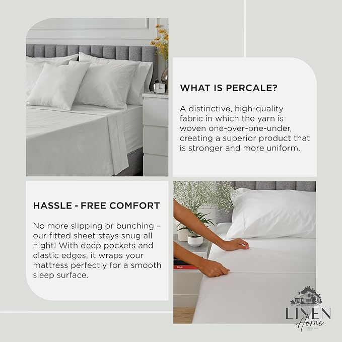 Linen Home 100% Cotton Percale Pillowcases King Size, Dove Grey, 2 Pieces of Pillow Case, Crisp and Cool Strong Bed Linen, 20 inches X 40 inches
