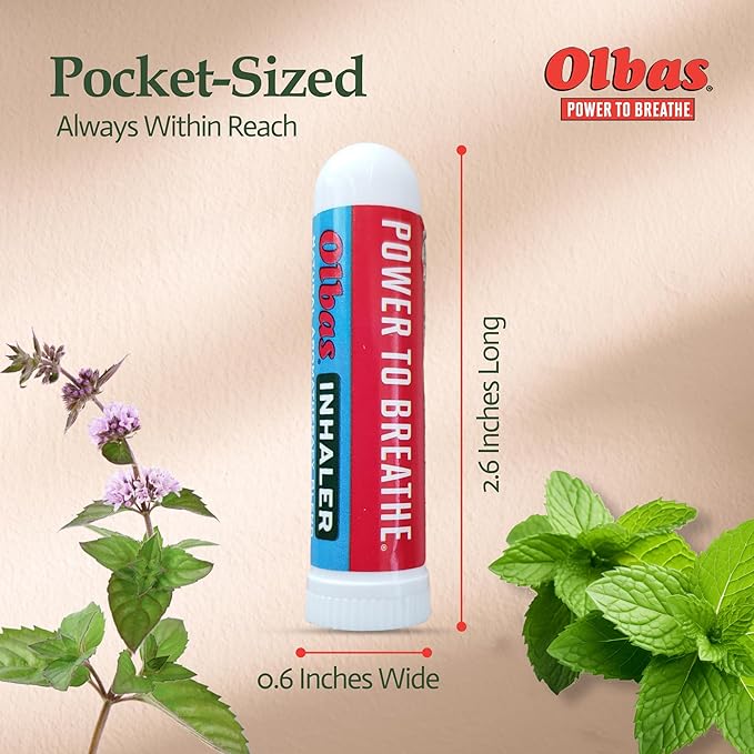 Olbas Inhaler Aromatherapy, Essential Oil Inhaler with Natural Oils, 0.01 Oz, 1 Pack, Pocket Sized Nasal Inhaler Stick for Clear Breathing and Sinus Relief