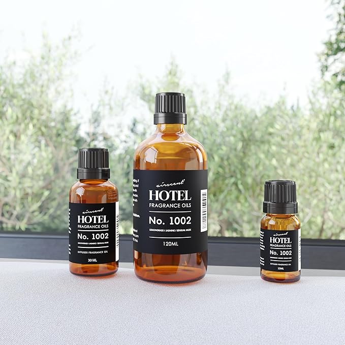 AirScent Hotel Diffuser Oil No. 1002 - Lemongrass Jasmine Amber - Hotel Scent Dupe - Premium Fragrance Oil for Ultrasonic and Waterless Diffusers and Crafting - 30 mL, 1 fl oz Glass Dropper Bottle