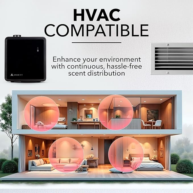 Grand Luxe HVAC Scent Diffuser, Covers 4000 sq ft, Essential Oil Diffuser for Home & Spa, Waterless Aromatherapy Diffuser, Bluetooth, HVAC Compatible, Scheduled Timer - Two 50ml Oils Included