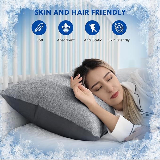 HOMFINE Cooling Pillowcase Body Size - Double Side Q-Max 0.439 Cooling Fiber for Pillow Protector, Long Cold Pillow Cover for Hot Sleeper Night Sweat, Hidden Zipper, 1 Pack (20"x54", Black)