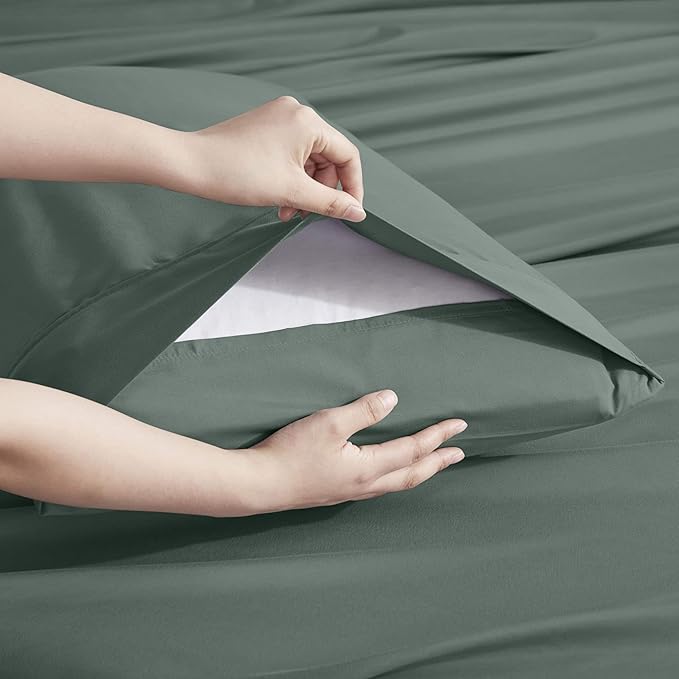 Nestl Extra Deep Twin Sheet Set - 4 Piece Breathable & Cooling Sheets - Hotel Luxury Bedding Set w/18-24 Inch Deep Pockets - Easy & Secure Fit - Super Soft, Wrinkle Free & Comfy - Forest Green
