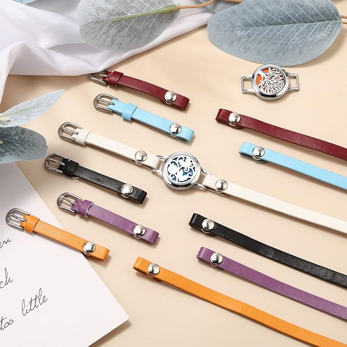 Bonuci 2 Pcs Essential Oil Diffuser Bracelet Gift for Mother's Day Aromatherapy Fragrance Locket Bracelet Adjustable with 6 Replacement Leather Band and 18 Refill Pad for Women Wife Friend Birthday