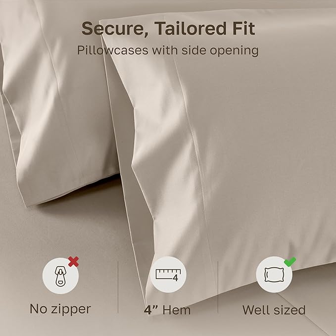 California Design Den Pillow Cases King Size Set of 2-1000 Thread Count Sateen, Soft and Thick 100% Cotton King Pillowcases, Durable - Beige (Sand Tone)