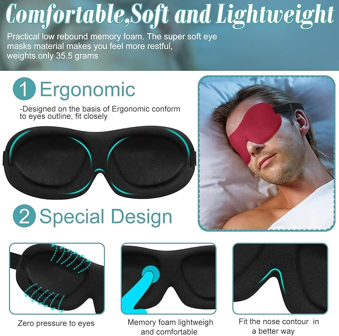 Bencailor 8 Pcs Sleep Mask for Side Sleeper 3D Eye Masks for Sleeping Blackout Eye Cover Shade Night Blindfold with Adjustable Strap for Women Men Sleeping Game Gifts(Medium,Warm Color)