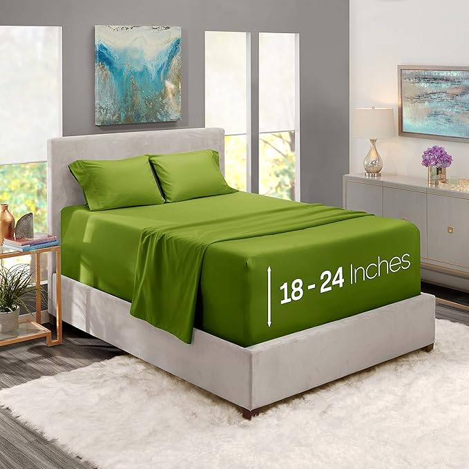 Nestl Twin XL Size Sheet Set, 4 Piece Extra Deep Pocket (18-24 inches), Microfiber, Hotel Luxury, Soft, Breathable, Wrinkle-Free, Easy to Care, Calla Green