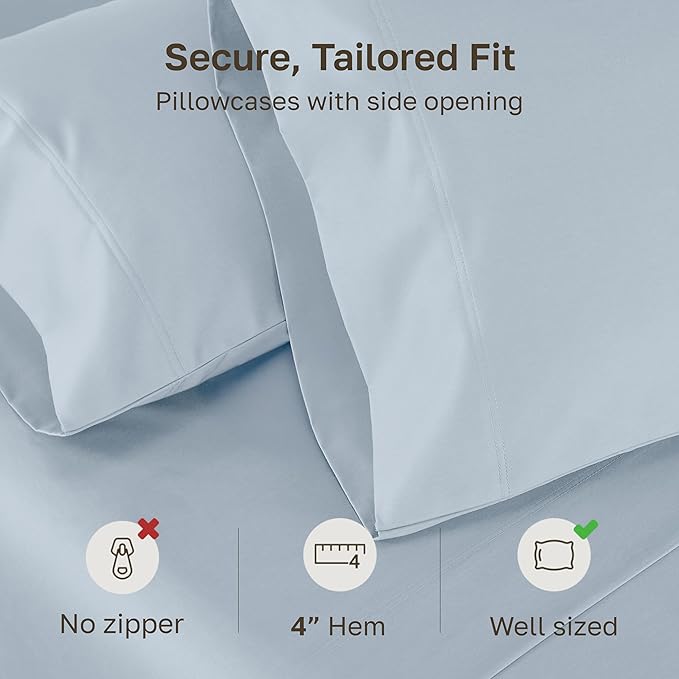California Design Den King Pillow Cases Set of 2 - Luxuriously Soft and Thick 800 Thread Count, Smooth Sateen, Natural 100% Cotton Pillowcases King, Durable - Blue (Grey Tone)