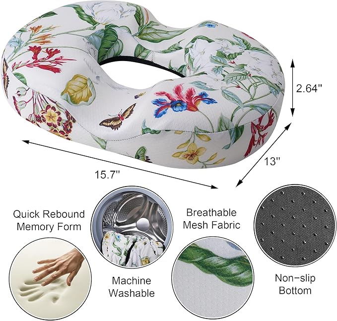 Donut Pillow Seat Cushion for Tailbone Pain Relief and Hemorrhoids, Home Office Chair Cushion for Long Sitting Work, Memory Foam Car Seat Cushions for Driving Butt Pain & Postpartum Pregnancy