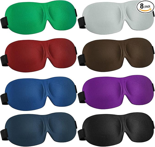 Bencailor 8 Pcs Sleep Mask for Side Sleeper 3D Eye Masks for Sleeping Blackout Eye Cover Shade Night Blindfold with Adjustable Strap for Women Men Sleeping Game Gifts(Large,Fresh Colors)