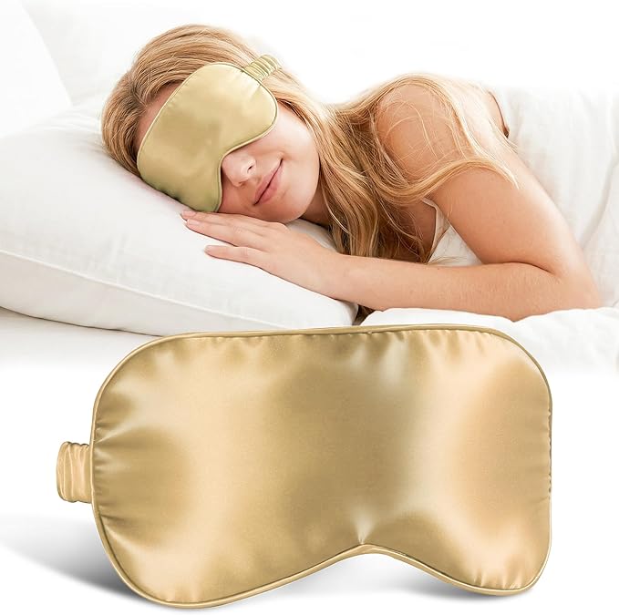 ZLYC 100% Mulberry Silk Sleep Mask Pressure-Free Eye Cover Soft Light Blocking Blindfold for Travel & Nap, Solid Champagne