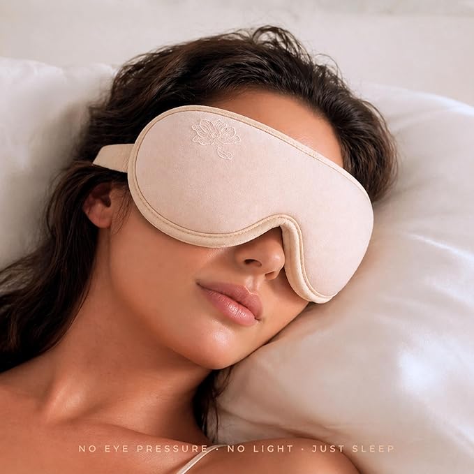 Anemone Sleep Mask for Women – Zero Pressure Fit, Ultra Soft Lycra, 100% Blackout Eye Cups, Memory Foam Earplugs + Travel Pouch Included