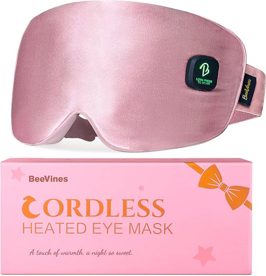 BeeVines Cordless Heated Eye Mask for Dry Eyes, Washable Heat Eye Masks for Blepharitis, Warm Eye Compress for Men & Women, 1500mAh Rechargeable Eye Warmer with Travel Pouch(Pink)